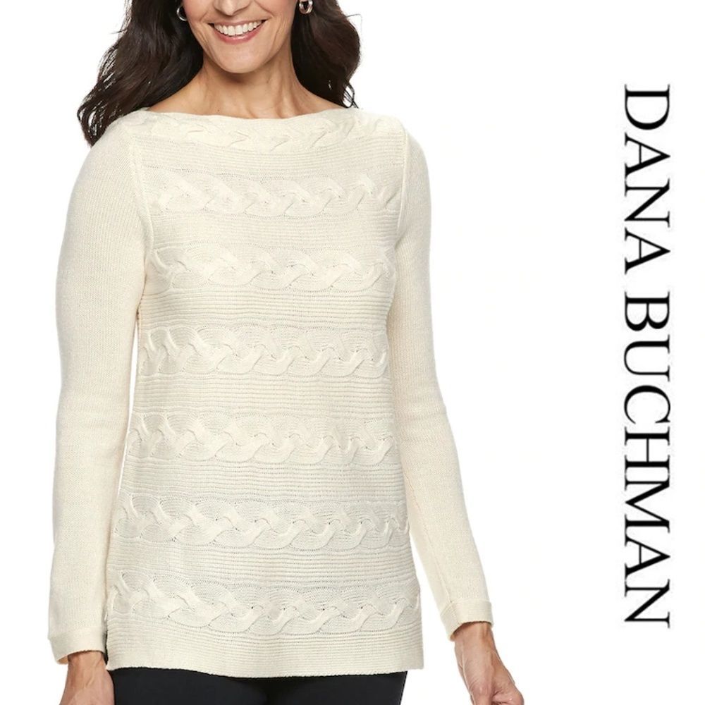 DANA BUCHMAN BNWT Cable Long Sleeve Sweater LARGE - Picture 1 of 8
